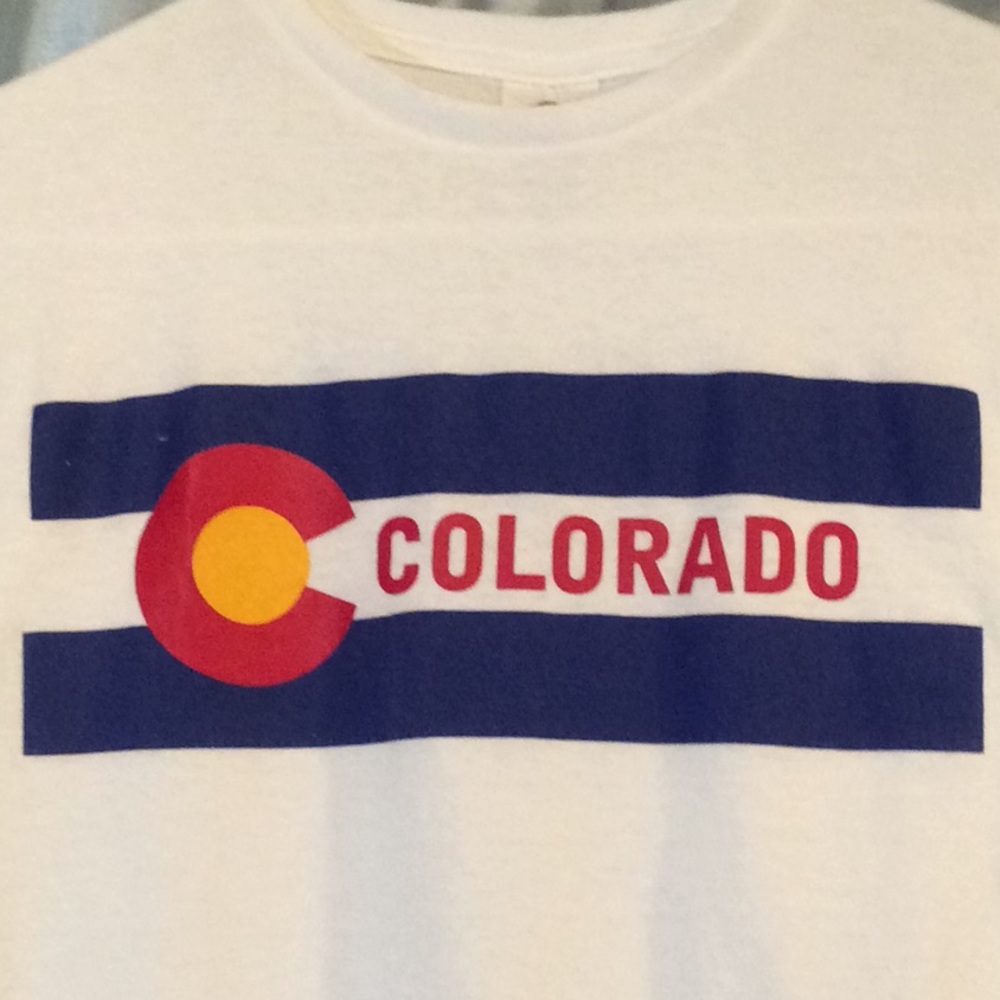 White tee with Colorado Flag, NWT
